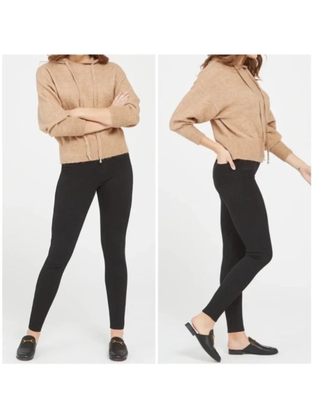 *Spanx Jeanish Ankle Jean Pant Womens Size Lg Black Pull On Casual Stretch Knit